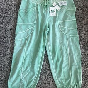 Daily Practice (Anthropologie) Mint Green Jogger Pants with Curved Pocket Detail